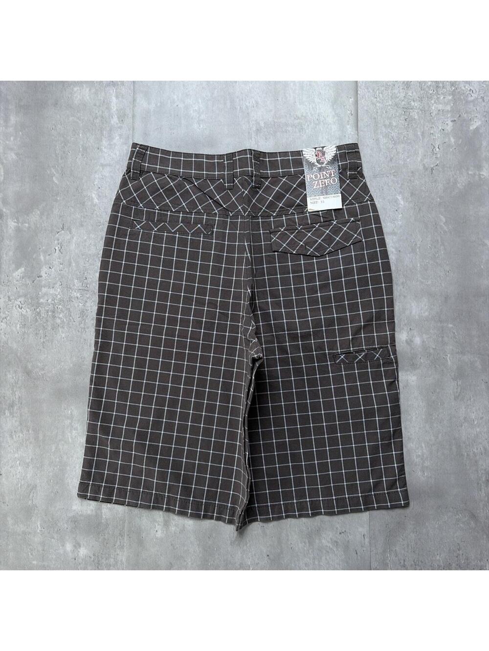 Y2K Grey Point Zero Surf Grunge Deadstock Plaid Baggy Board Shorts